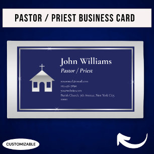 Elegant Silver Blue Church Pastor Priest Business Card