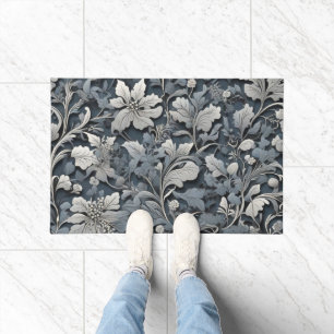 Elegant silver blue gray floral pattern doormat