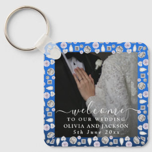 Elegant Silver Blue Heart Diamond Glitter Wedding Keychain