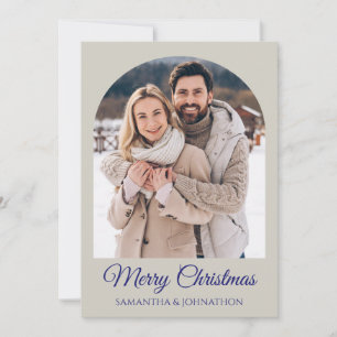 Elegant Silver Blue Merry Christmas Photo Holiday Card