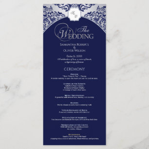 Elegant Silver Blue Monogram Wedding Program
