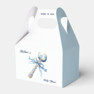 Elegant Silver Blue Rattle Bow Baby Shower Favor Box