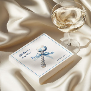 Elegant Silver Blue Rattle Bow Baby Shower Napkin