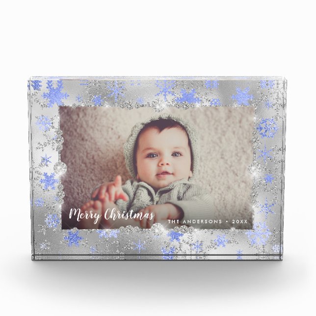 Elegant silver blue snowflakes custom photo (Front)