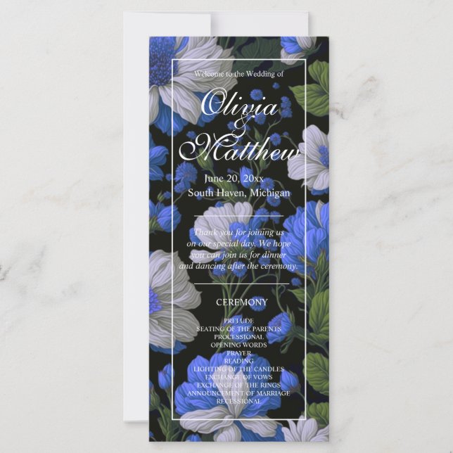 Elegant silver blue white elegant retro florals  (Front)