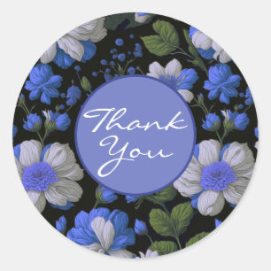 Elegant silver blue white elegant retro florals  classic round sticker