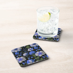 Elegant silver blue white elegant retro florals coaster
