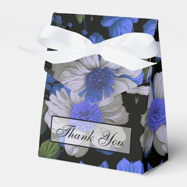 Elegant silver blue white elegant retro florals  favor box (Front Side)