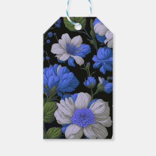 Elegant silver blue white elegant retro florals gift tags