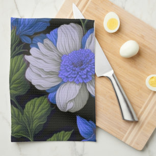 Elegant silver blue white elegant retro florals kitchen towel