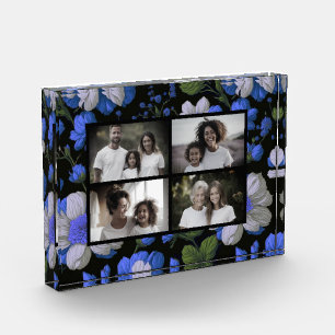 Elegant silver blue white elegant retro florals photo block