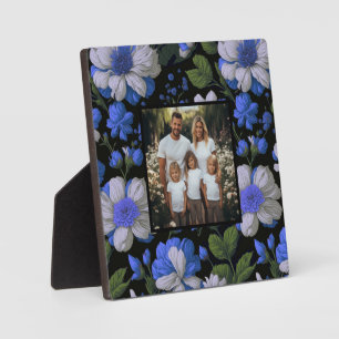 Elegant silver blue white elegant retro florals plaque