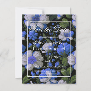 Elegant silver blue white elegant retro florals  save the date