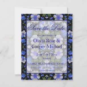 Elegant silver blue white elegant retro florals save the date