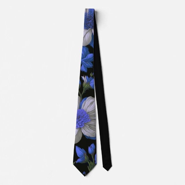 Elegant silver blue white elegant retro florals tie (Front)
