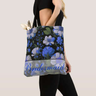 Elegant silver blue white elegant retro florals tote bag