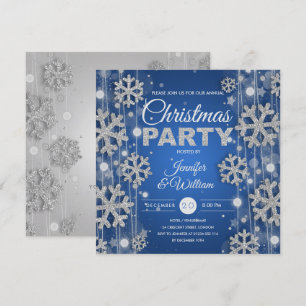 Elegant Silver Blue Winter Glam Christmas Party Invitation