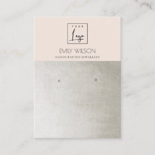 ELEGANT SILVER BLUSH PINK LOGO EARRING DISPLAY BUSINESS CARD