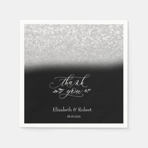 Elegant Silver Bokeh Black Thank You Card Napkin