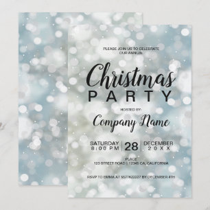 Elegant silver bokeh snow corporate Christmas Invitation