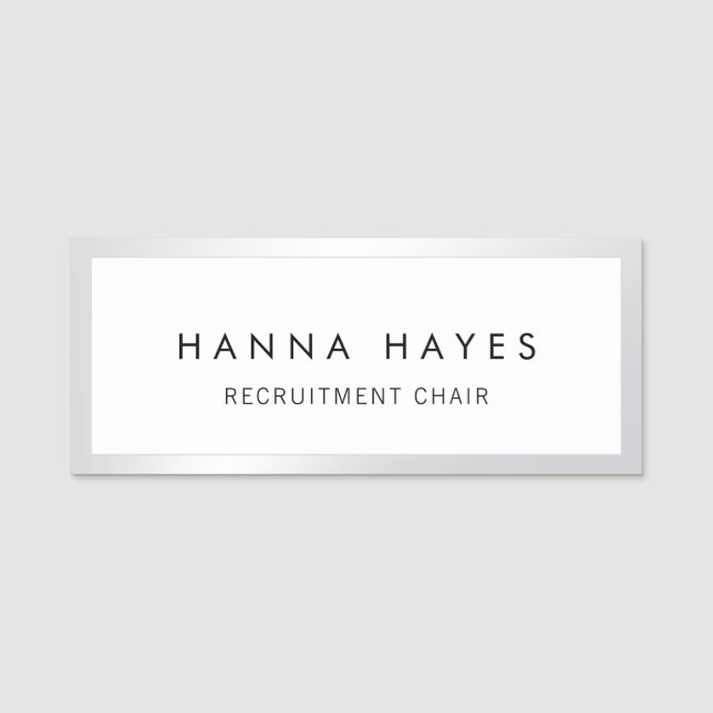 Elegant Silver Border Employee Name Tag (Front)
