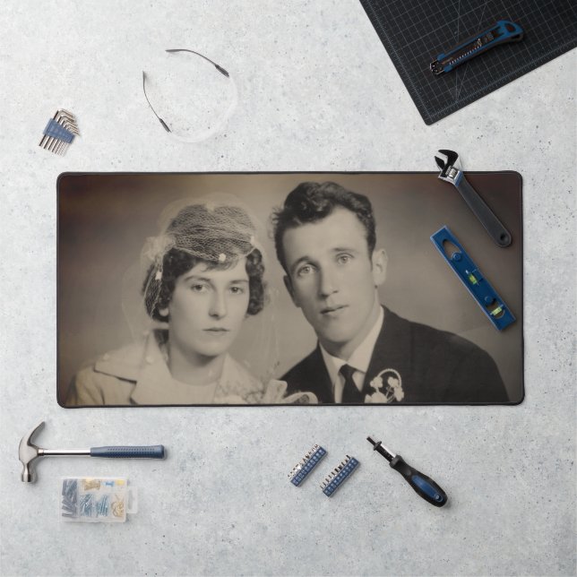 Elegant silver border frame custom photo  desk mat (Workstation)