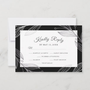Elegant Silver Botanical Wedding Dinner Choice RSVP Card