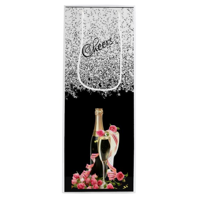 Elegant Silver Bottle and Glasses Wine Gift Bag (Front)