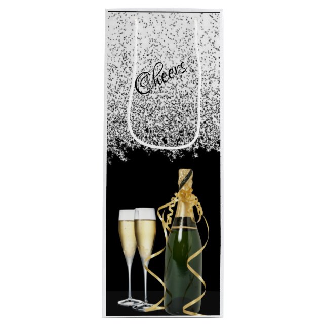 Elegant Silver Bottle and Glasses Wine Gift Bag (Front)