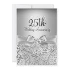 Elegant Silver Bow Floral Swirl 25th Anniversary