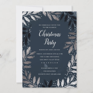 Elegant Silver Branch Foliage Christmas Party Invitation
