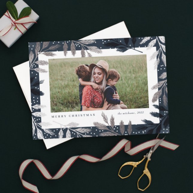 Elegant Silver Branches 3 Photo Christmas Holiday Card (Creator Uploaded)