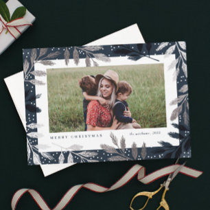 Elegant Silver Branches Photo Christmas Cards