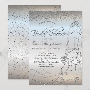 Elegant Silver Bride Dress,Diamonds Bridal Shower Invitation