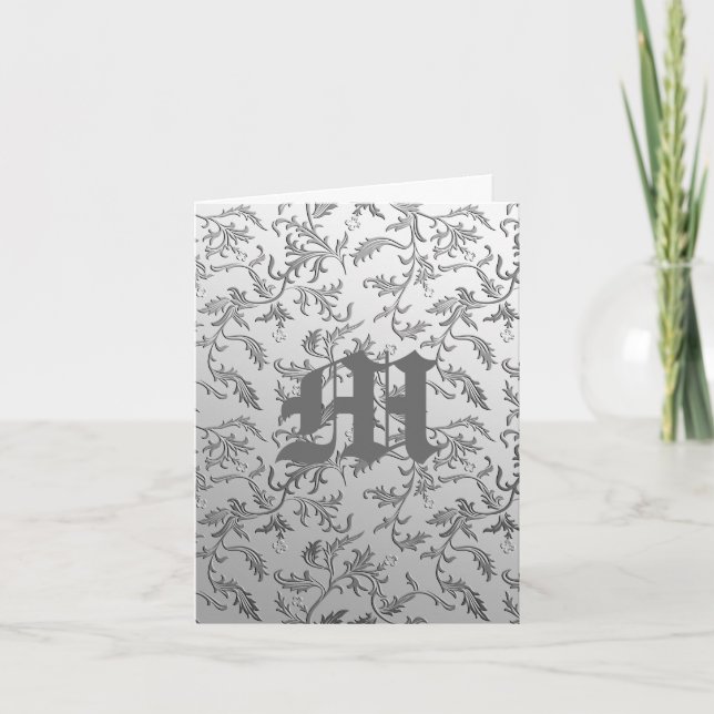 Elegant silver brocade note card (Front)