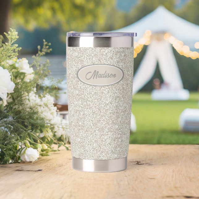 Elegant Silver Bronze Glitter Monogram Insulated Tumbler (Wedding)