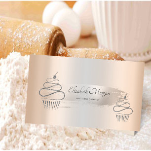 Elegant Silver Brush Stroke,Glitter Cupcakes  Business Card