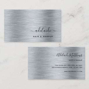 Elegant Silver Brushed Metallic Monogram Name Business Card
