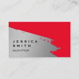 Elegant Silver Brushed Red Background Business Card