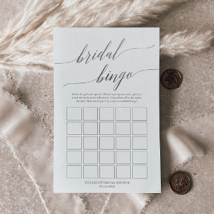 Elegant Silver Calligraphy Bridal Bingo Game Flyer