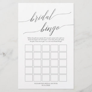 Elegant Silver Calligraphy Bridal Bingo Game Flyer