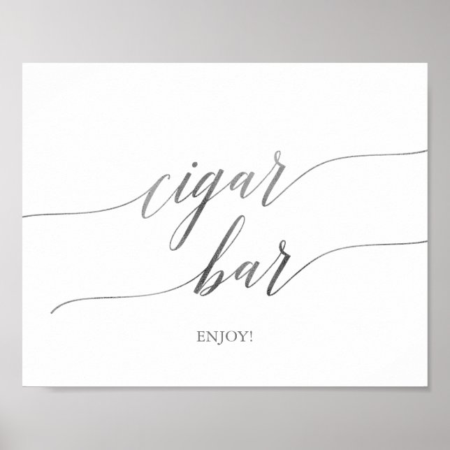 Elegant Silver Calligraphy Cigar Bar Horizontal Poster (Front)