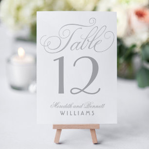 Elegant Silver Calligraphy Script Monogram Table Number
