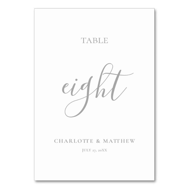 Elegant Silver Calligraphy Table Number (Front)