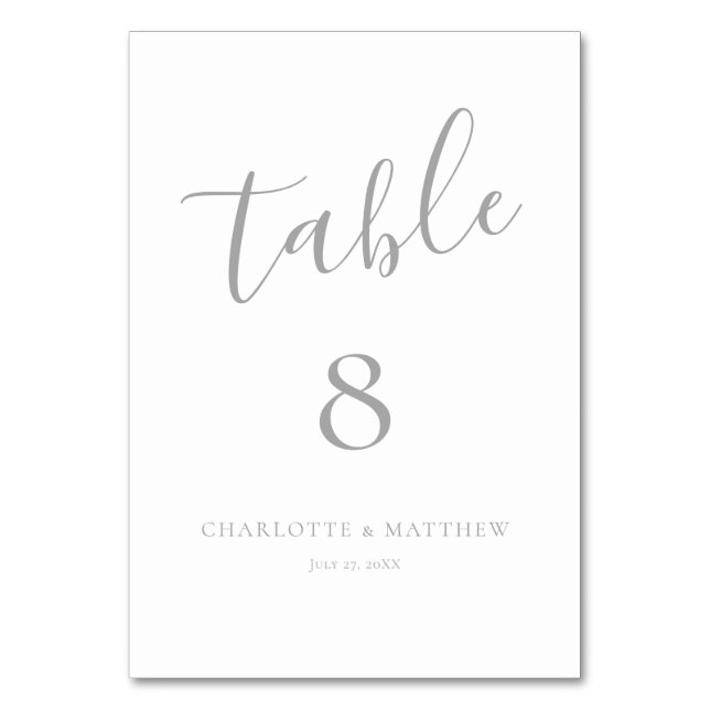 Elegant Silver Calligraphy Table Number (Front)