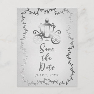 Elegant Silver Carriage Storybook Save the Date  Announcement Postcard