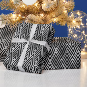 Elegant Silver Chevron Diamond Art Deco Pattern Wrapping Paper