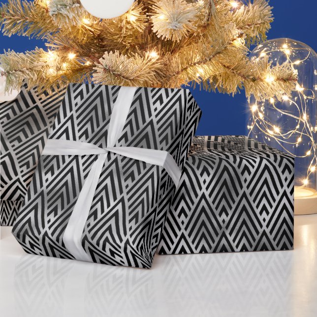Elegant Silver Chevron Diamond Art Deco Pattern Wrapping Paper (Holidays)