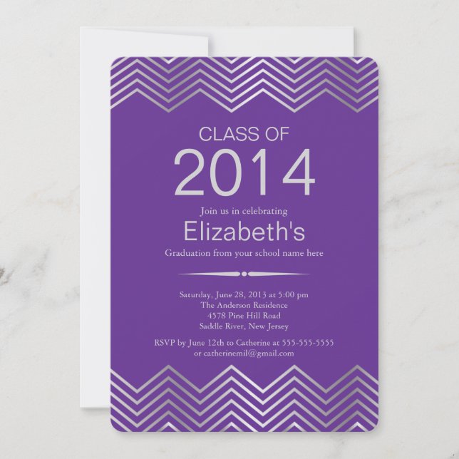 Elegant Silver Chevron Graduation Party Invitation (Front)