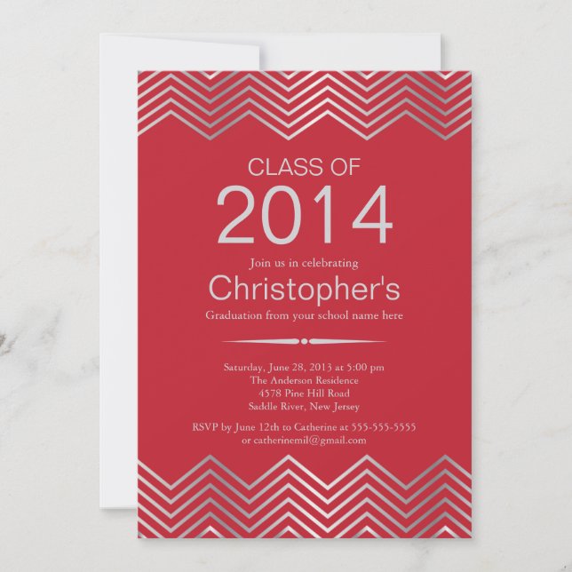 Elegant Silver Chevron Graduation Party Invitation (Front)
